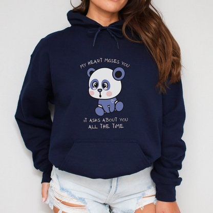 Navy Gildan 18500 Hoodie Sweatshirt - keep the memory of your loved one close with this cozy sweatshirt. "My heart misses you, it asks about you all the time" quote with teddy bear