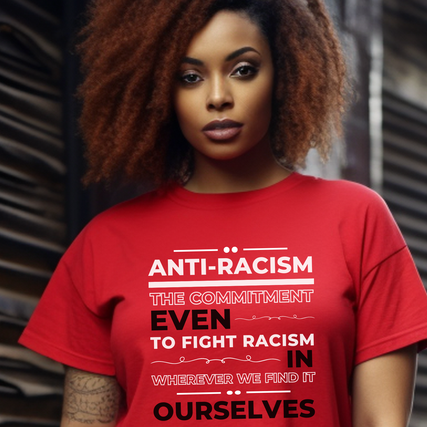 Red Comfort Colors t-shirt with a strong anti-racism design. Speak out against injustice. 