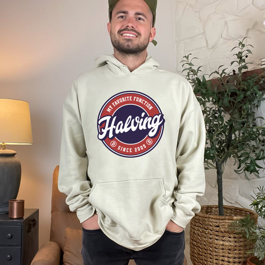 Sand Gildan 18500 Hoodie sweatshirt that says "Halving Is My Favorite Function - since 2009" - support the future of banking with digital currency. Perfect gift for bitcoin enthusiasts, investors, and blockchain lovers.